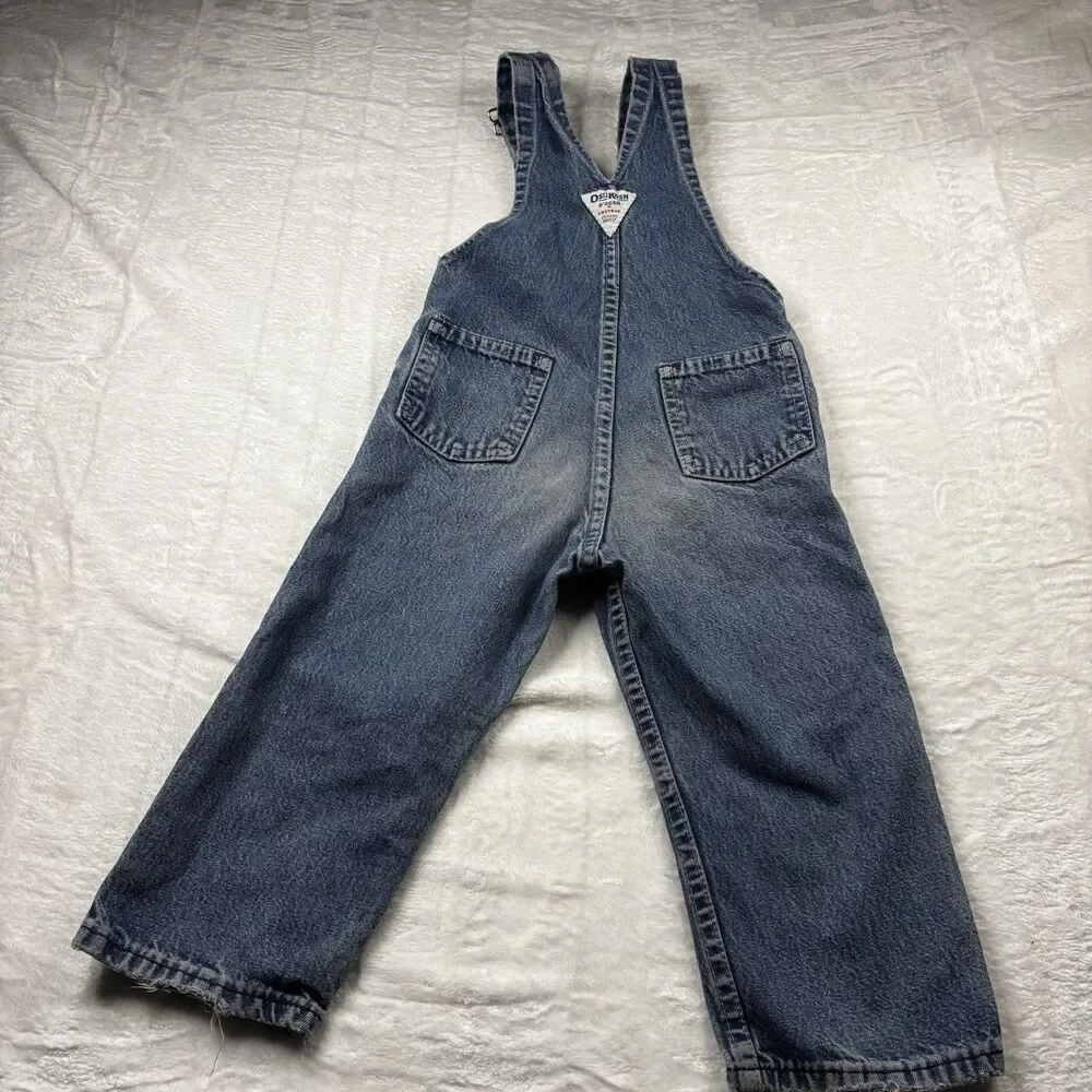 Rare Vtg OshKosh Vestbak Overalls Size 3T USA 80s Denim Paper Tag Great FADE - Picture 3 of 16